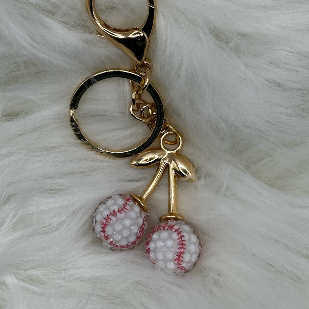 Gold Cherry Baseball Keychain - Picture 3 of 4